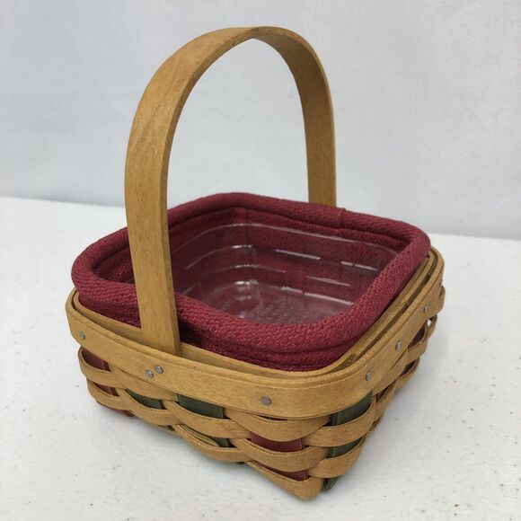 2003 Longaberger Holiday Helper Basket w/Handle, Protector, Fabric Liner Vintage - Picture 4 of 9